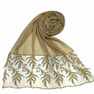 Premium Designer Leaf Cotton Stole- Brown 